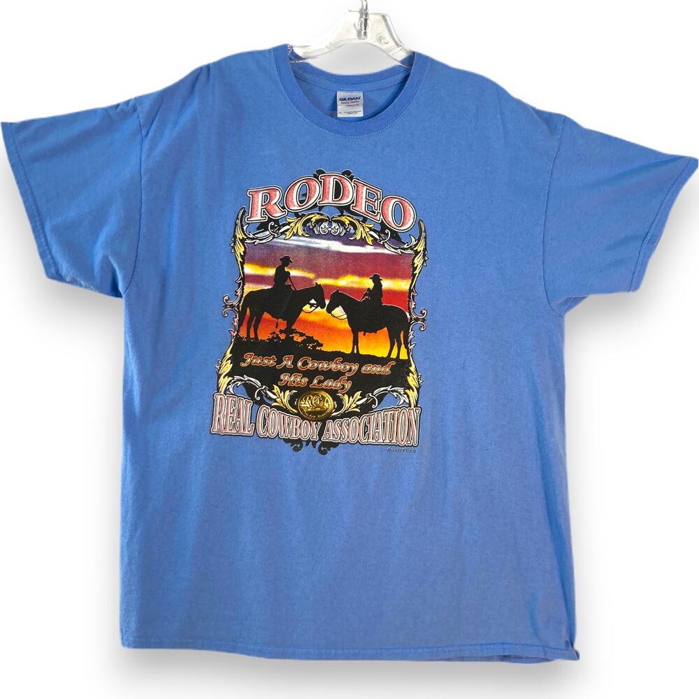 Rodeo Graphic T-Shirt 2-Sided Blue XL RCA Cowgirl Cowboy Ranch Cotton